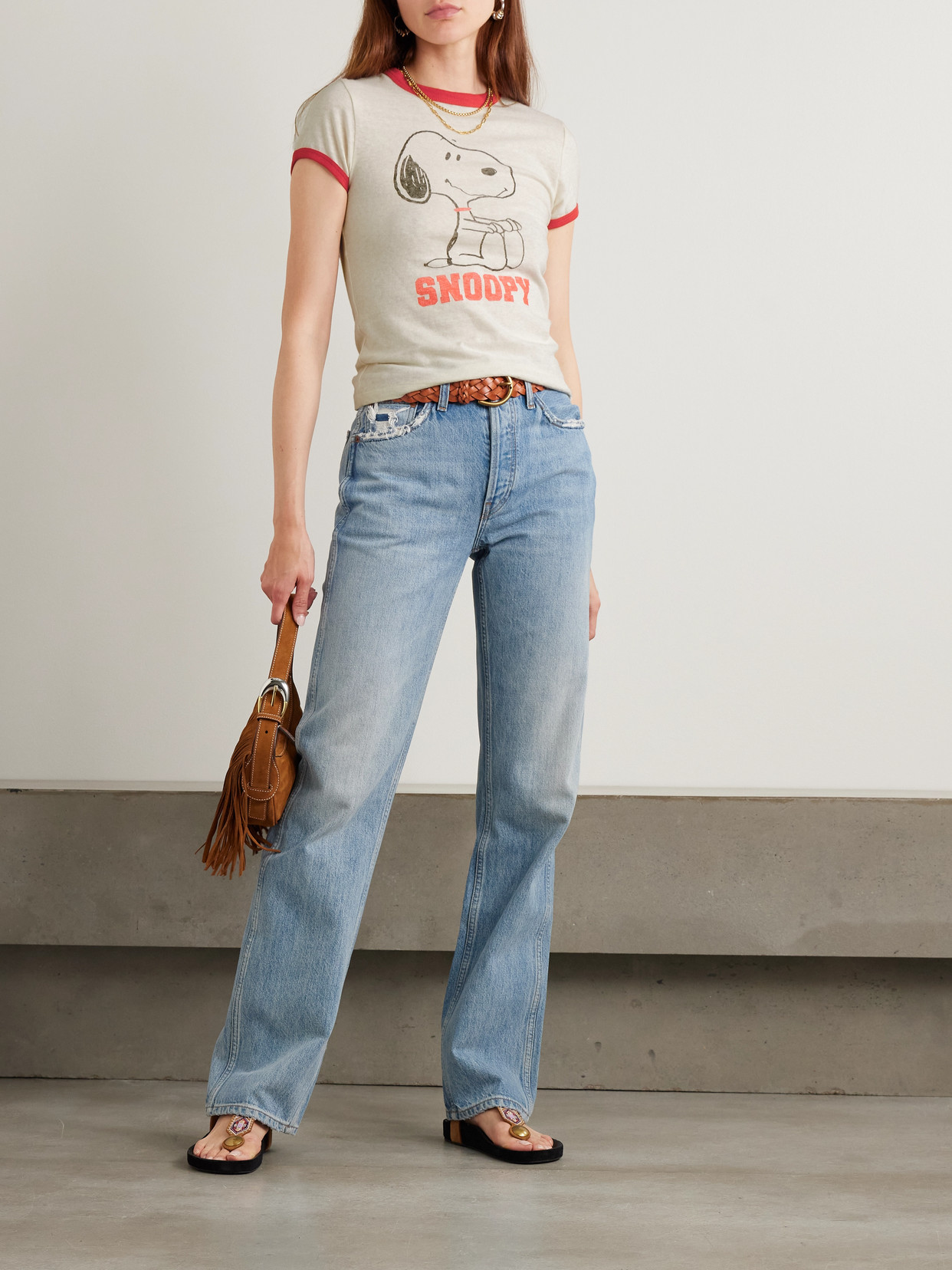Re/done 90s Distressed High-rise Straight-leg Organic Jeans In Blue