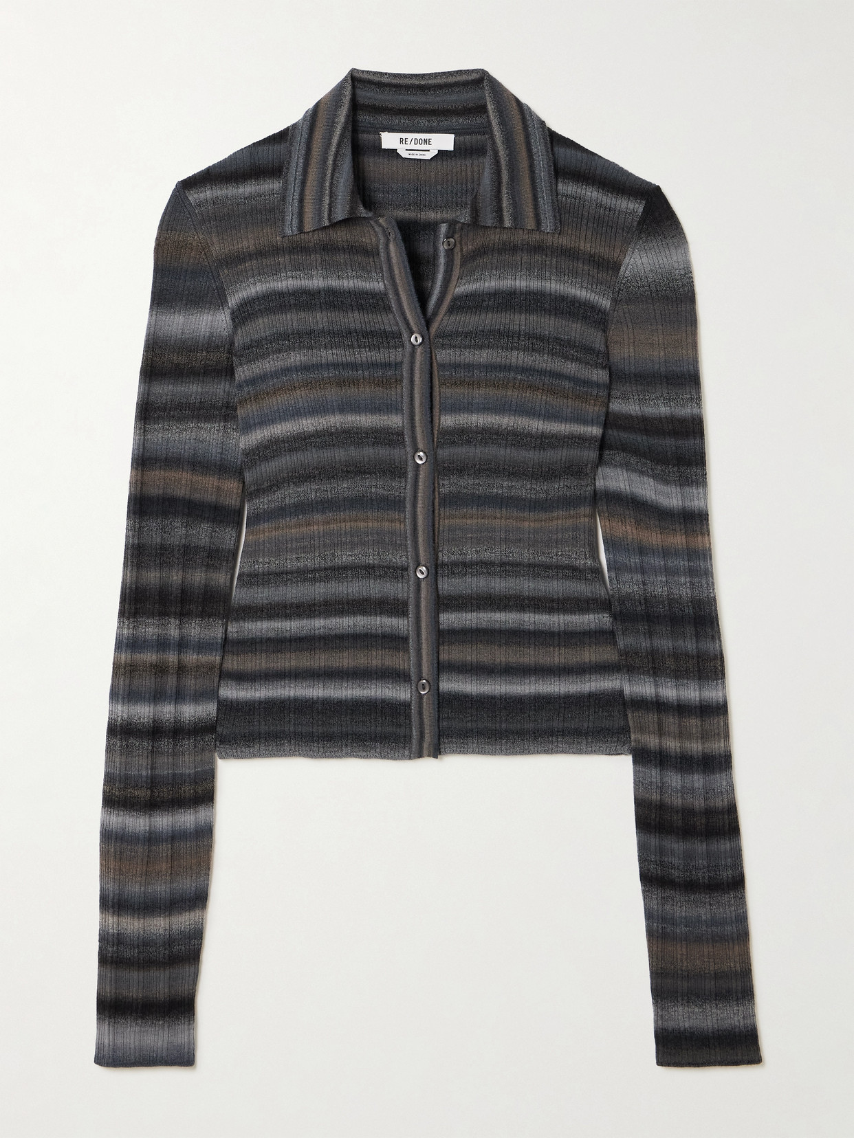 Re/done Ribbed Polo Cardigan Black Combo In Multi