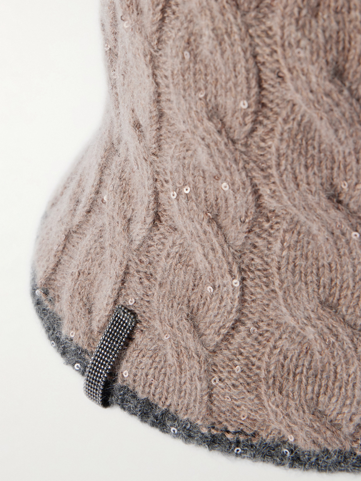Brunello Cucinelli Embellished Cable-knit Bucket Hat In Brown