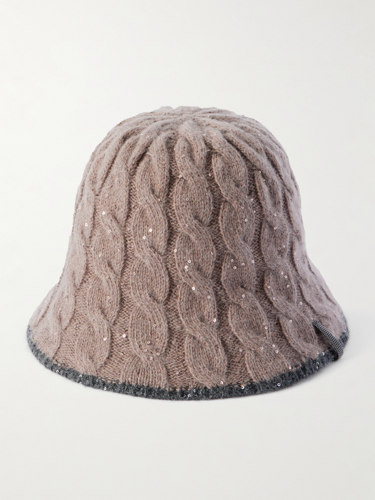 Brunello Cucinelli Embellished Cable-knit Bucket Hat In Brown
