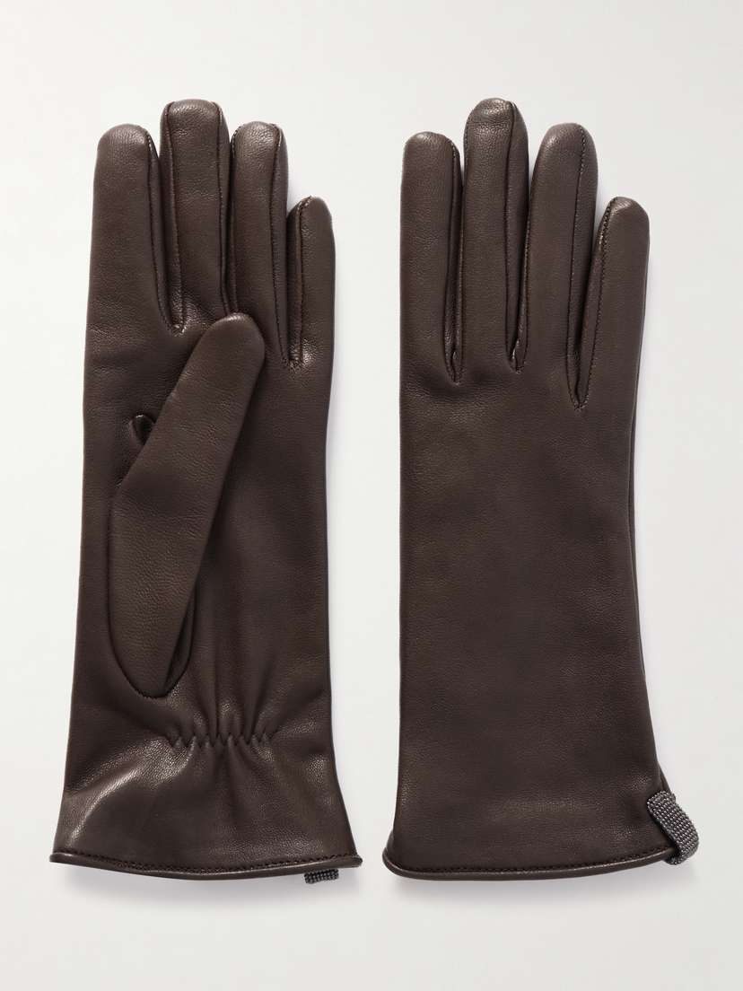 Brunello Cucinelli Bead-embellished Leather Gloves