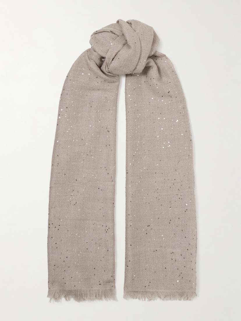 Brunello Cucinelli Sequined Cashmere And Silk-blend Scarf