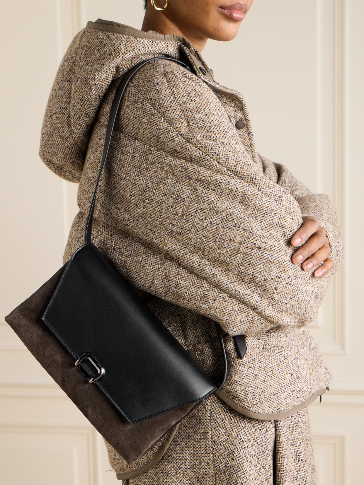 Brunello Cucinelli Two-tone Leather And Suede Shoulder Bag