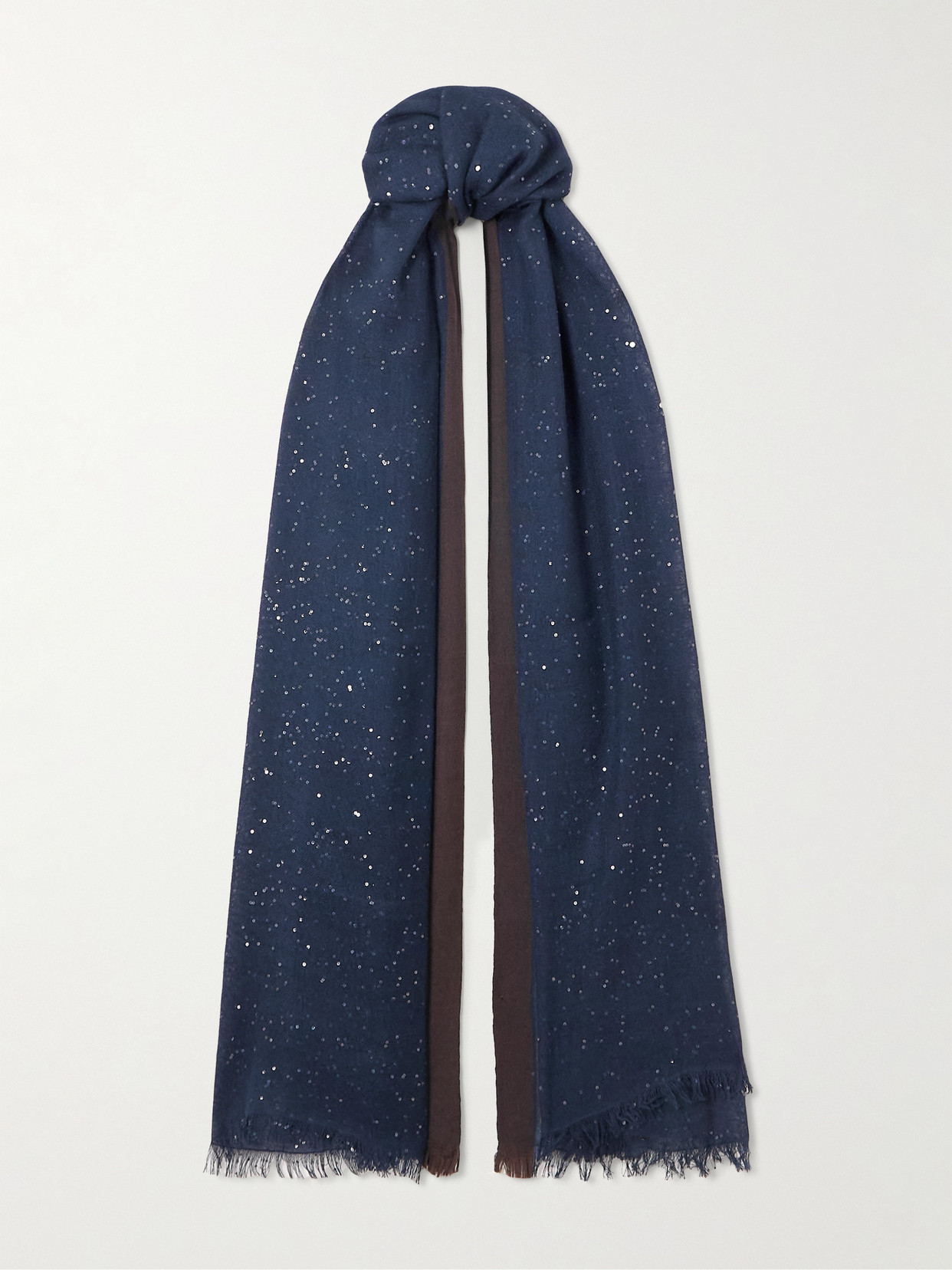 Brunello Cucinelli Sequined Cashmere And Silk-blend Scarf In Blue