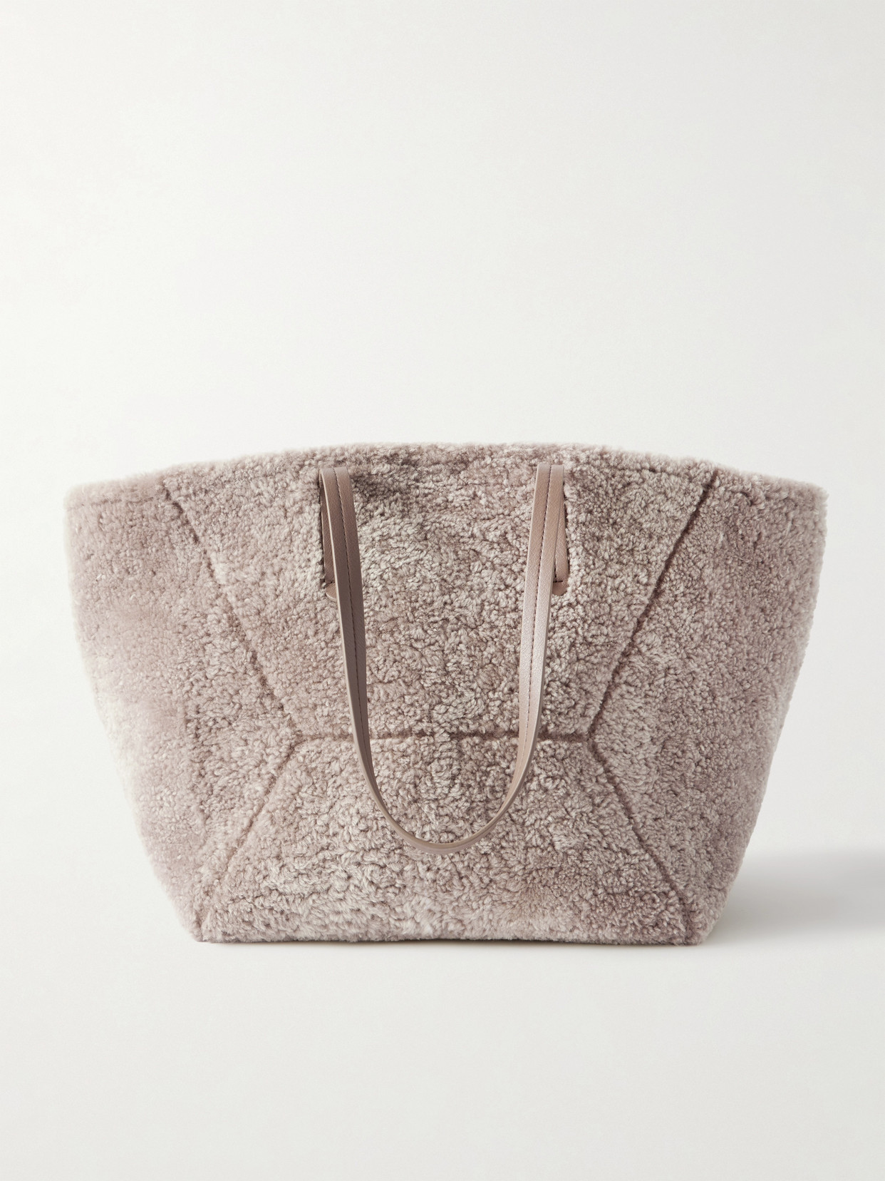 Brunello Cucinelli Large Bead-embellished Leather-trimmed Shearling Tote In Neutral