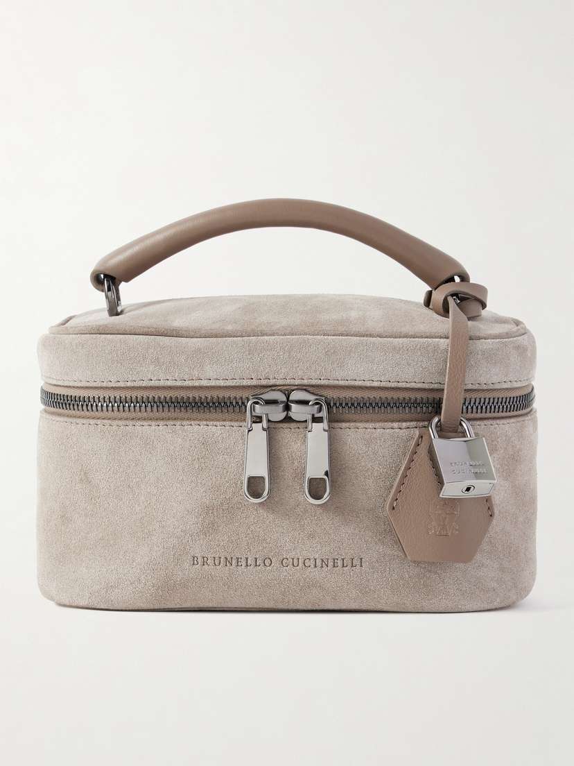 Brunello Cucinelli Leather-trimmed Suede Cosmetic Case