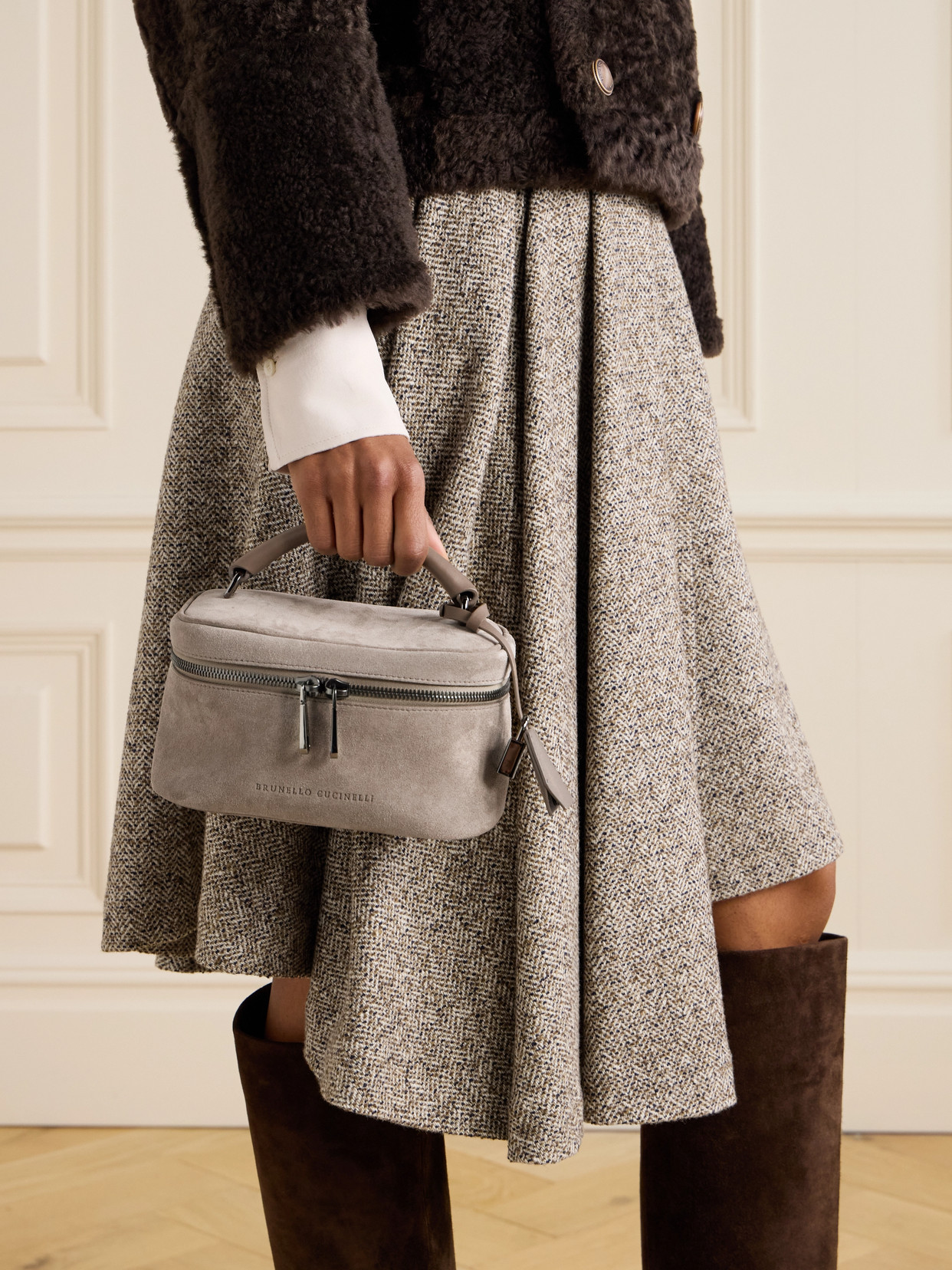 Brunello Cucinelli Leather-trimmed Suede Cosmetic Case