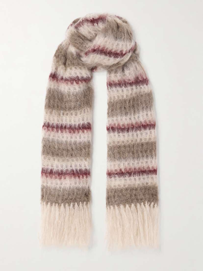 Brunello Cucinelli Fringed Striped Mohair-blend Scarf