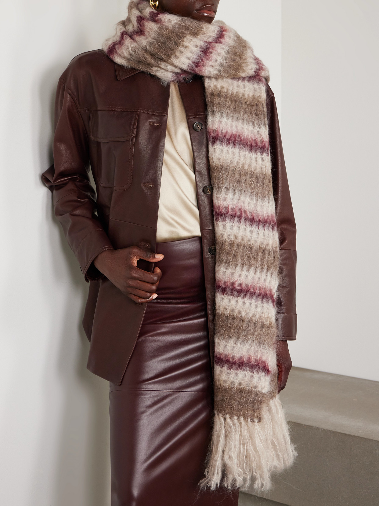 Brunello Cucinelli Fringed Striped Mohair-blend Scarf