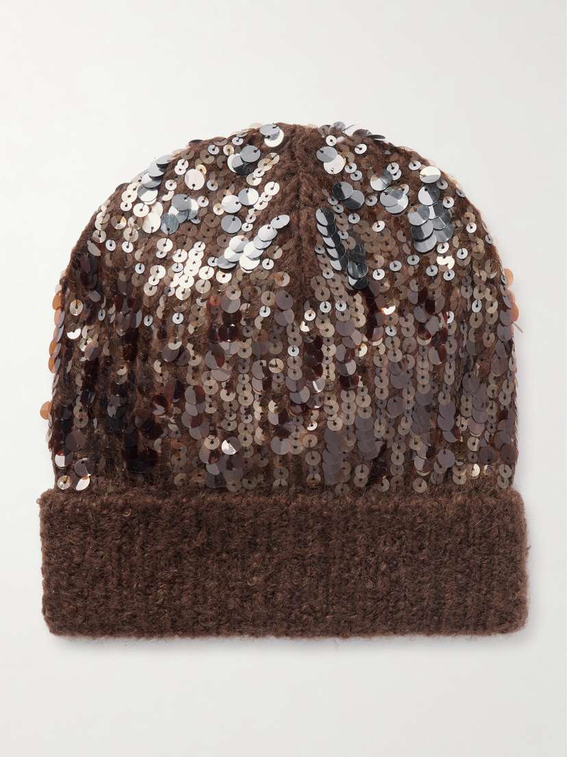 Brunello Cucinelli Sequined Ribbed ohair-blend Beanie