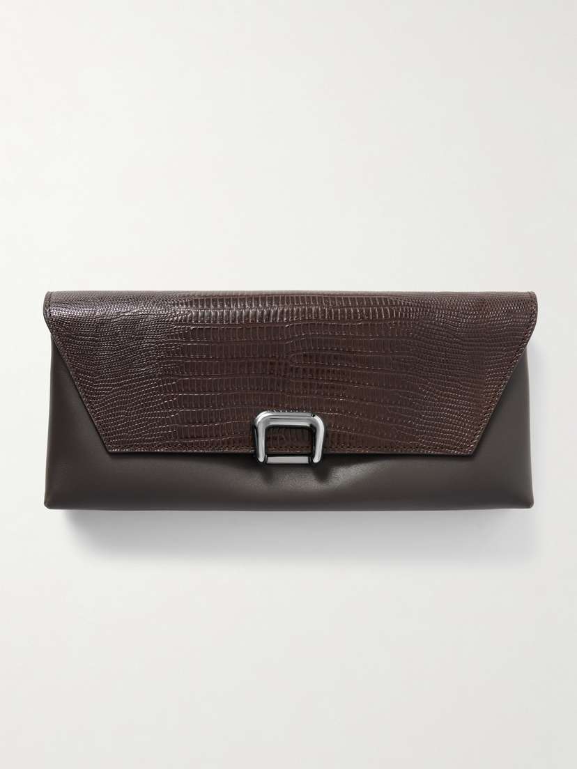 Brunello Cucinelli Lizard-effect And Smooth Leather Clutch