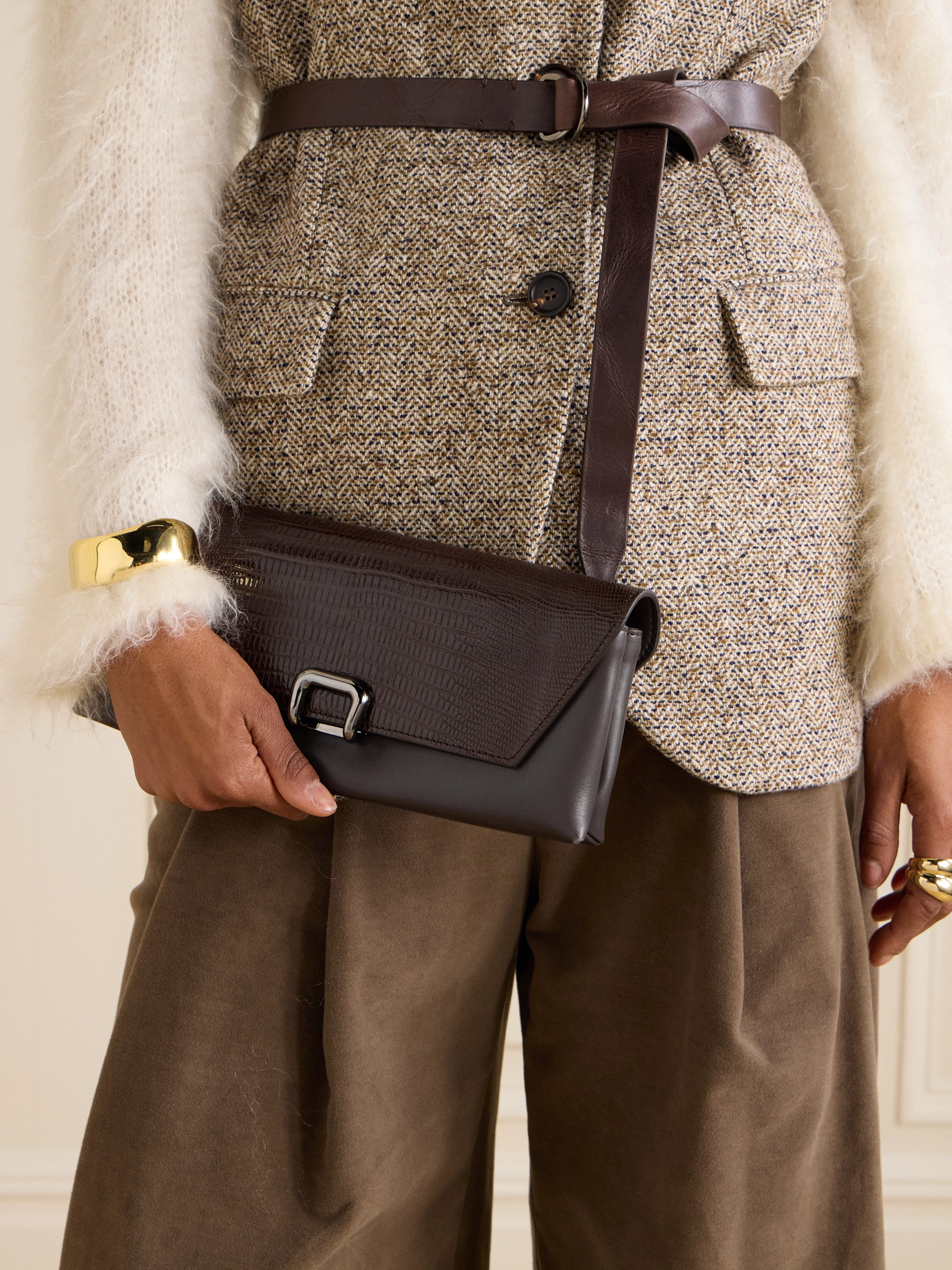 Brunello Cucinelli Lizard-effect And Smooth Leather Clutch