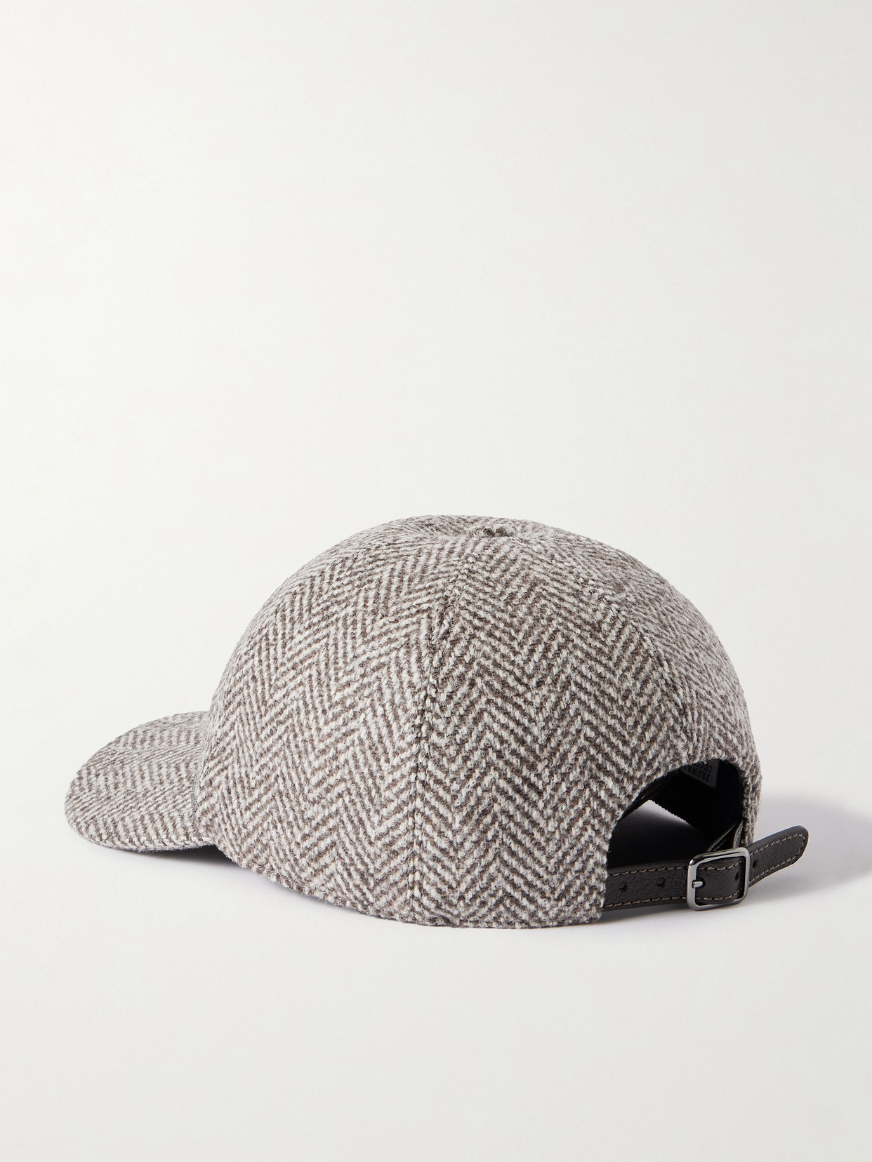 Brunello Cucinelli Bead-embellished Herringbone Wool-blend Tweed Cap In Gray