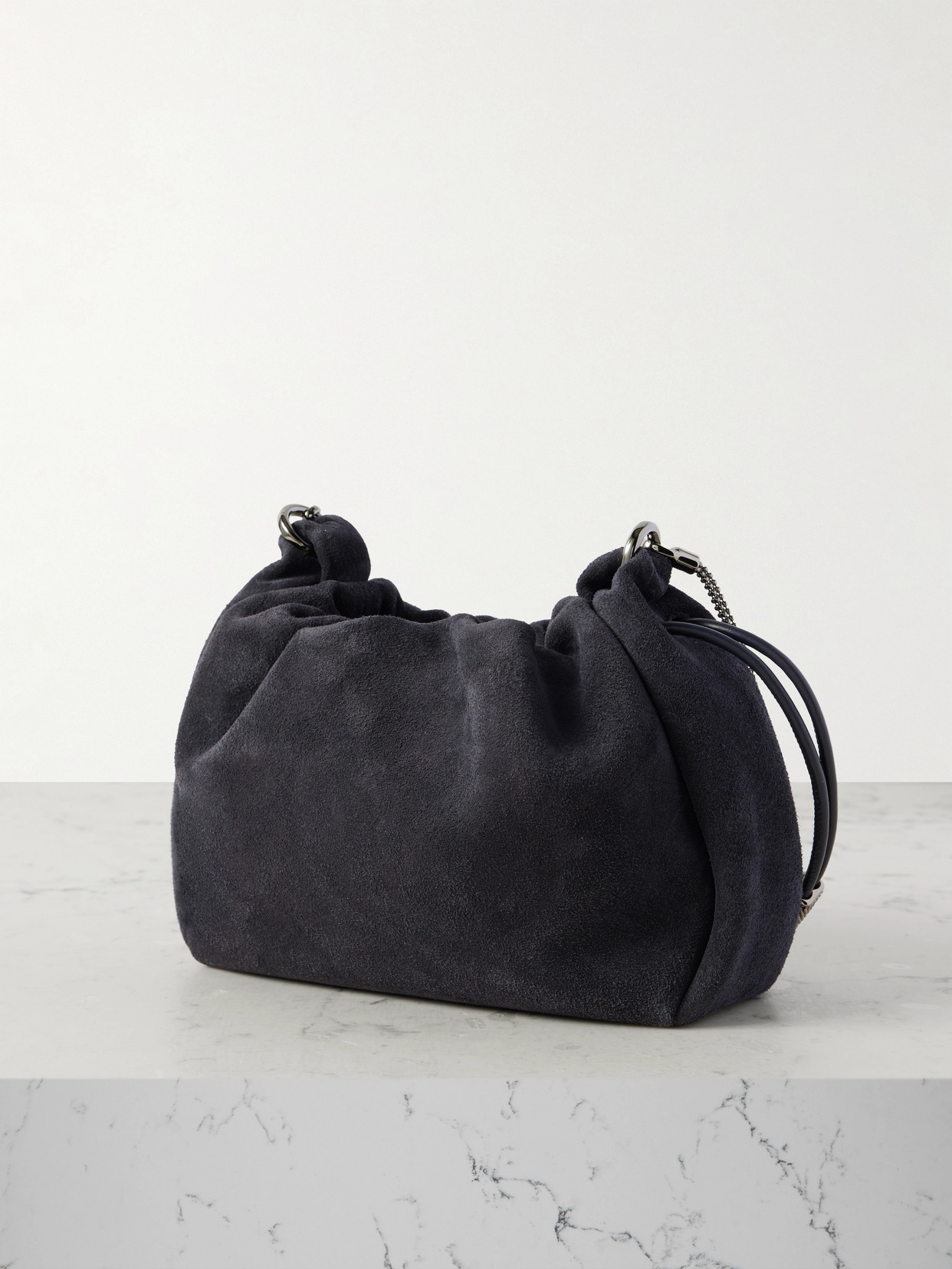 Brunello Cucinelli Small Leather-trimmed Bead-embellished Suede Shoulder Bag