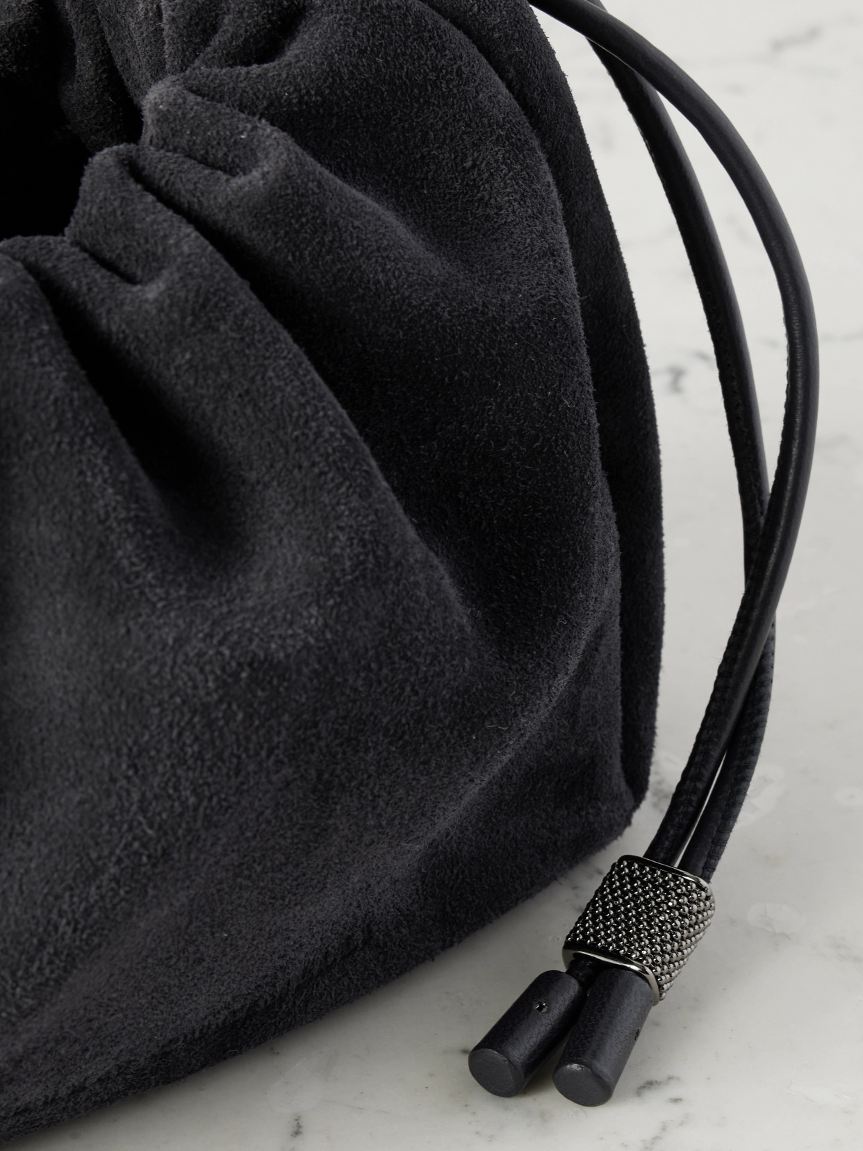 Brunello Cucinelli Small Leather-trimmed Bead-embellished Suede Shoulder Bag