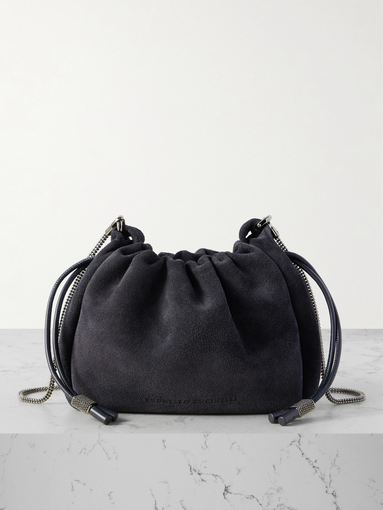 Brunello Cucinelli Small Leather-trimmed Bead-embellished Suede Shoulder Bag