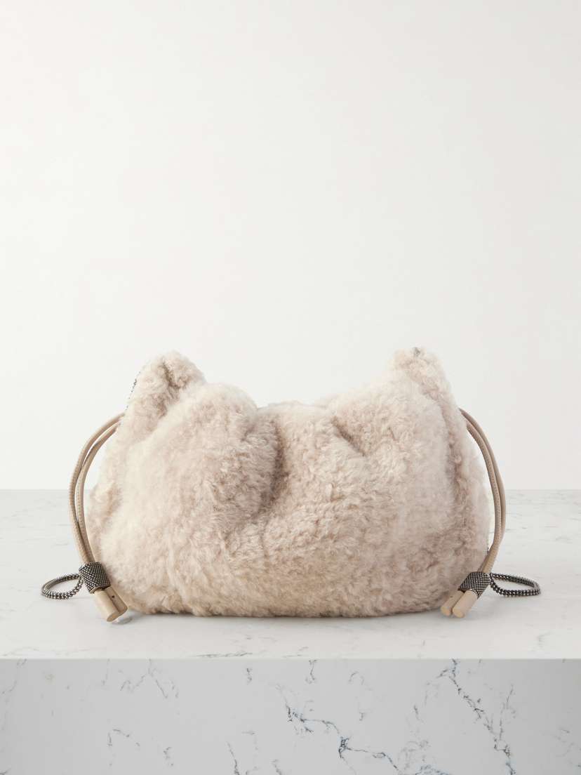 Brunello Cucinelli Leather-trimmed Shearling Shoulder Bag