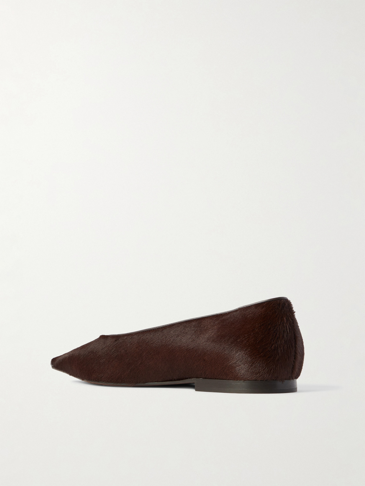 Brunello Cucinelli Leather-trimmed Calf Hair Point-toe Flats In Brown