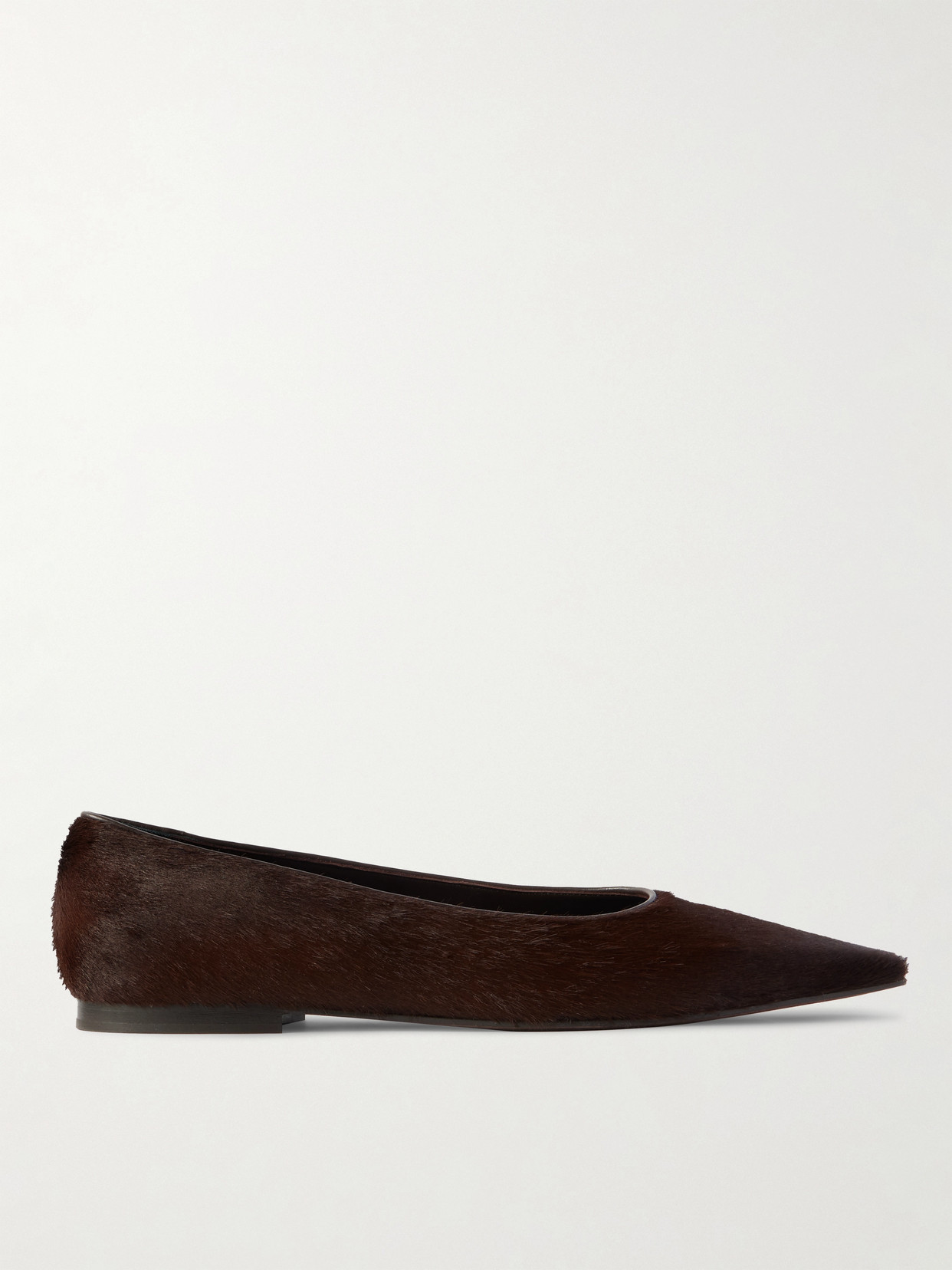 Brunello Cucinelli Leather-trimmed Calf Hair Point-toe Flats In Brown