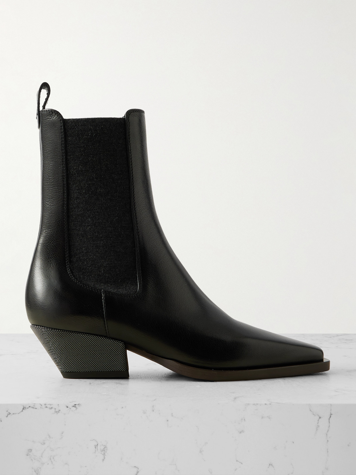 Brunello Cucinelli Bead-embellished Leather Ankle Boots In Black