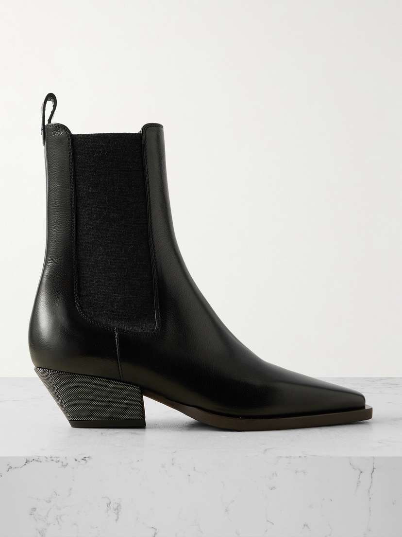 Brunello Cucinelli Bead-embellished Leather Ankle Boots