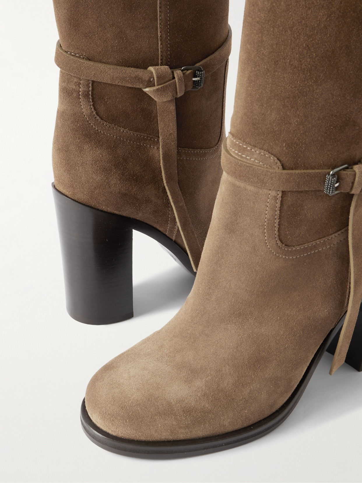Brunello Cucinelli Suede Knee Boots In Brown