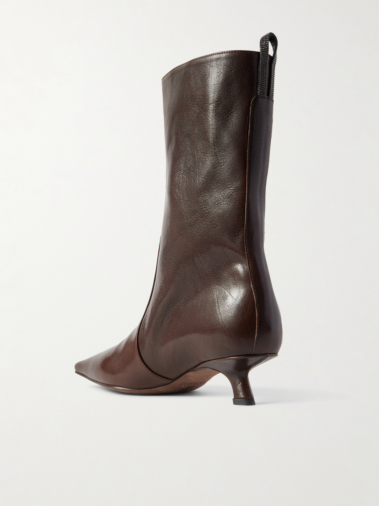 Brunello Cucinelli Bead-embellished Leather Ankle Boots In Brown