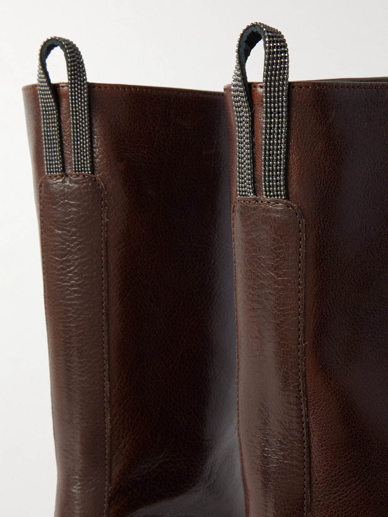 Brunello Cucinelli Bead-embellished Leather Ankle Boots In Brown