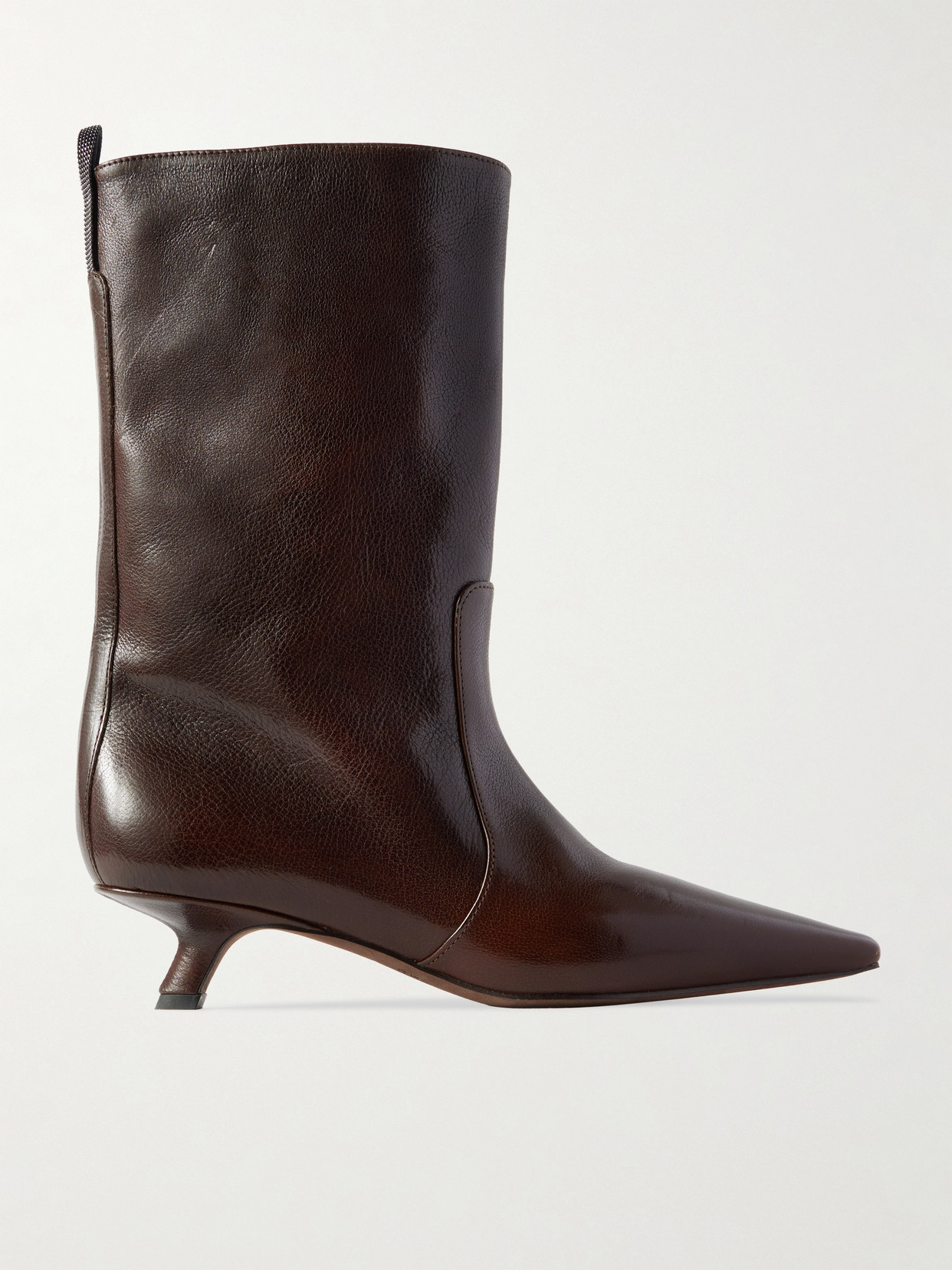 Brunello Cucinelli Bead-embellished Leather Ankle Boots In Brown