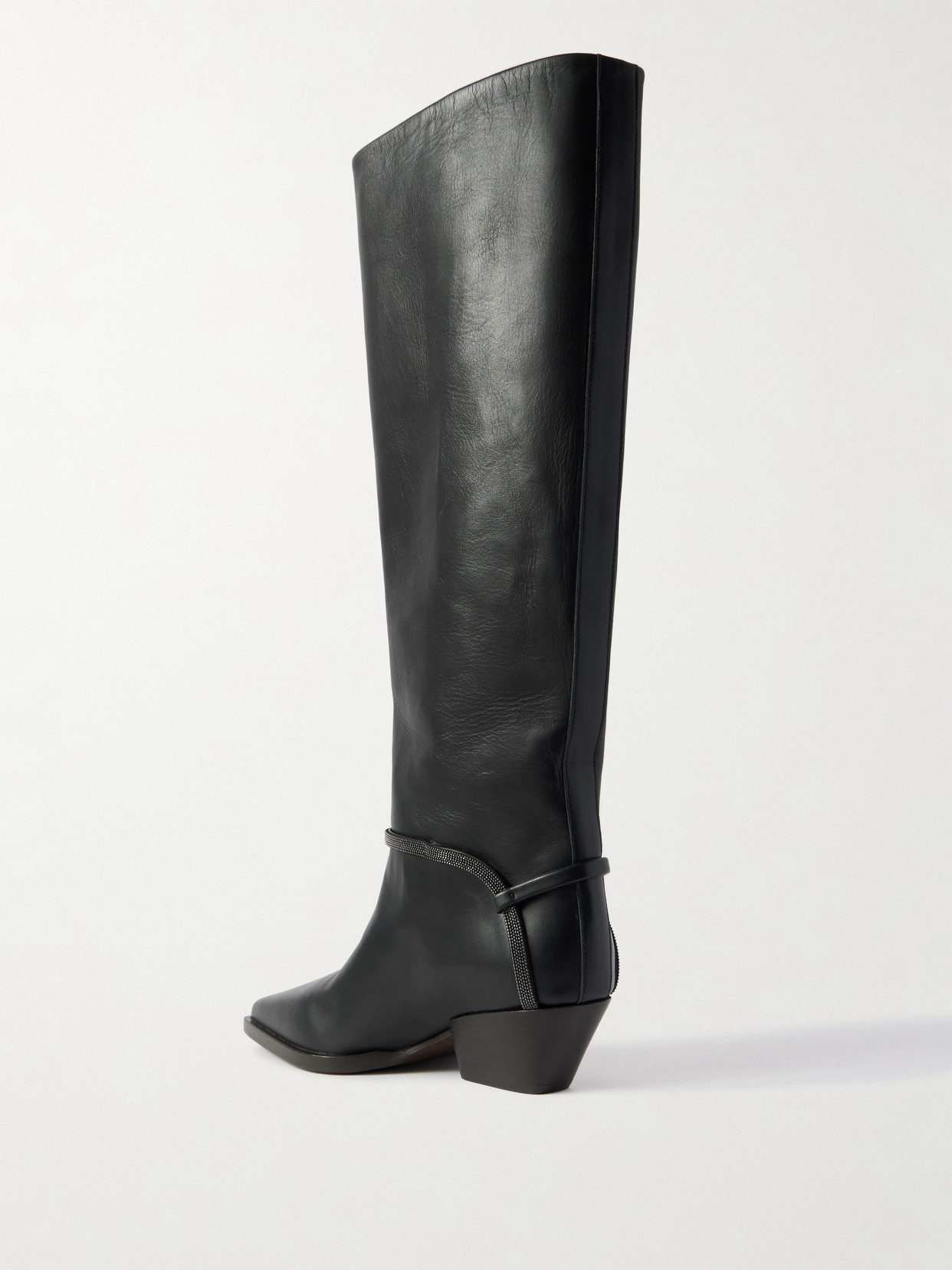 Brunello Cucinelli Bead-embellished Leather Knee Boots In Black