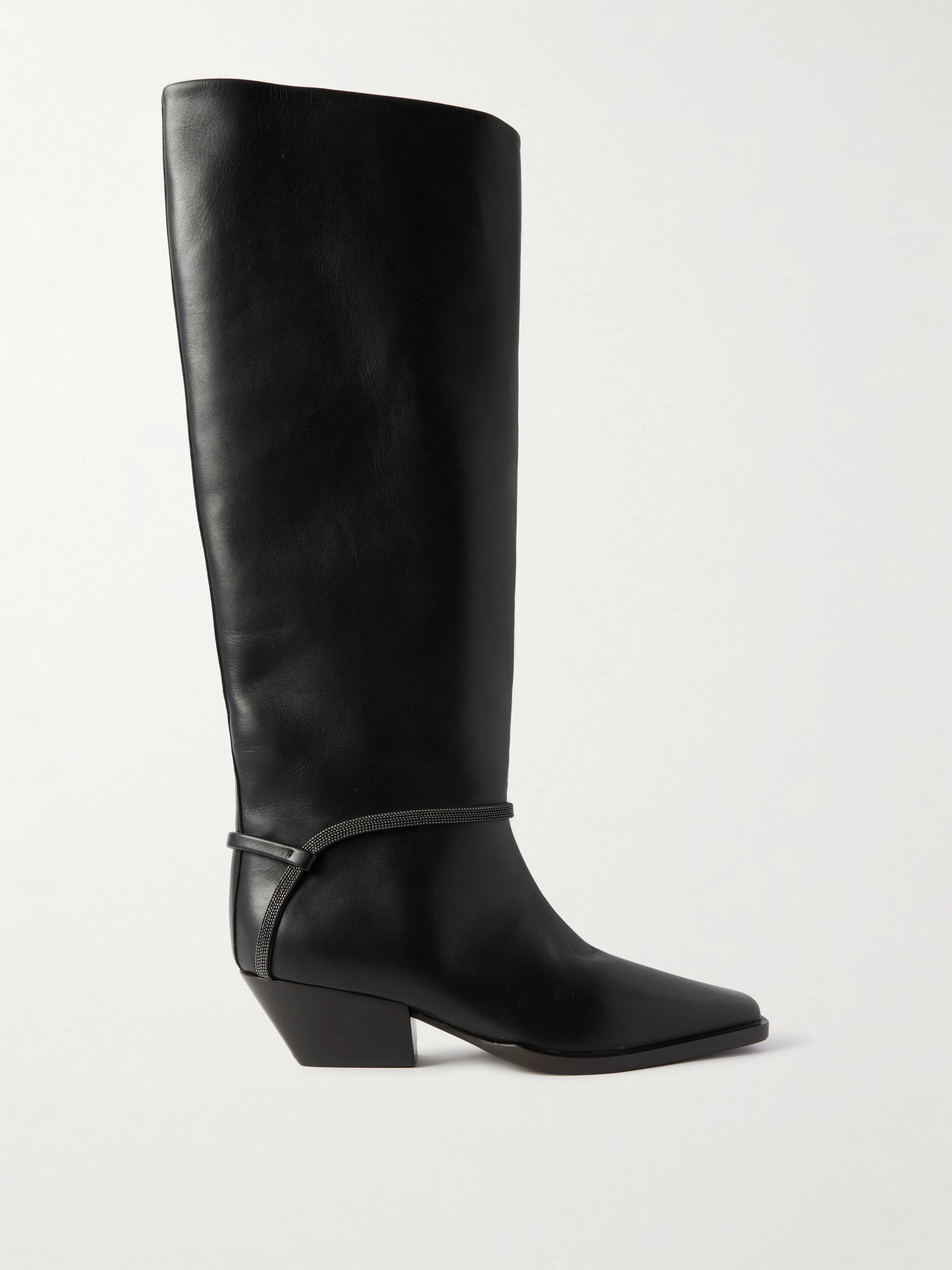 Brunello Cucinelli Bead-embellished Leather Knee Boots In Black