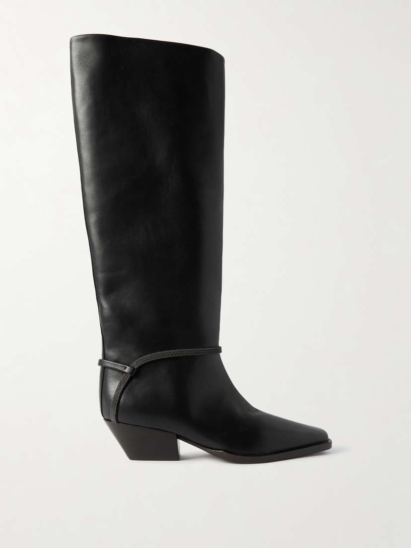 Brunello Cucinelli Bead-embellished Leather Knee Boots
