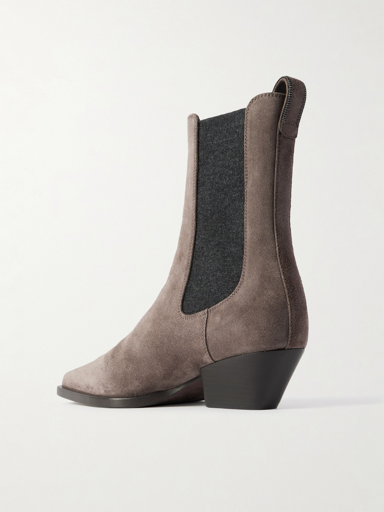 Brunello Cucinelli Bead-embellished Suede Chelsea Boots In Brown