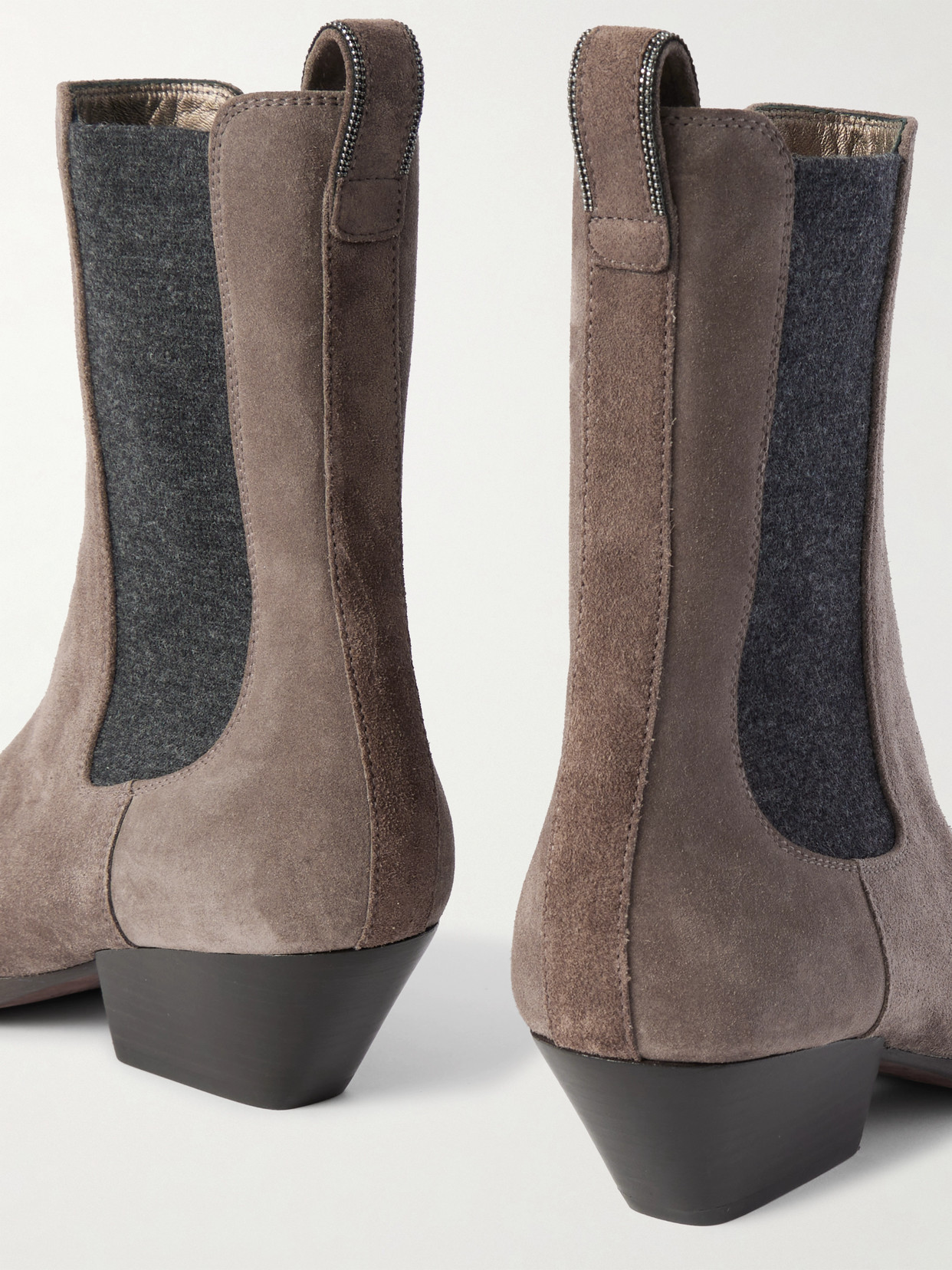 Brunello Cucinelli Bead-embellished Suede Chelsea Boots In Brown
