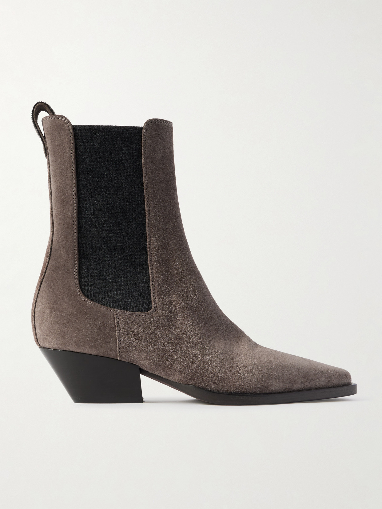 Brunello Cucinelli Bead-embellished Suede Chelsea Boots In Brown