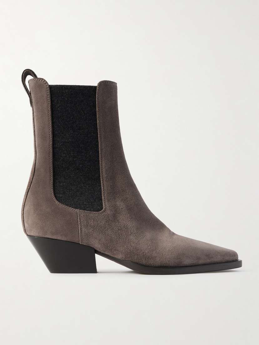 Brunello Cucinelli Bead-embellished Suede Chelsea Boots