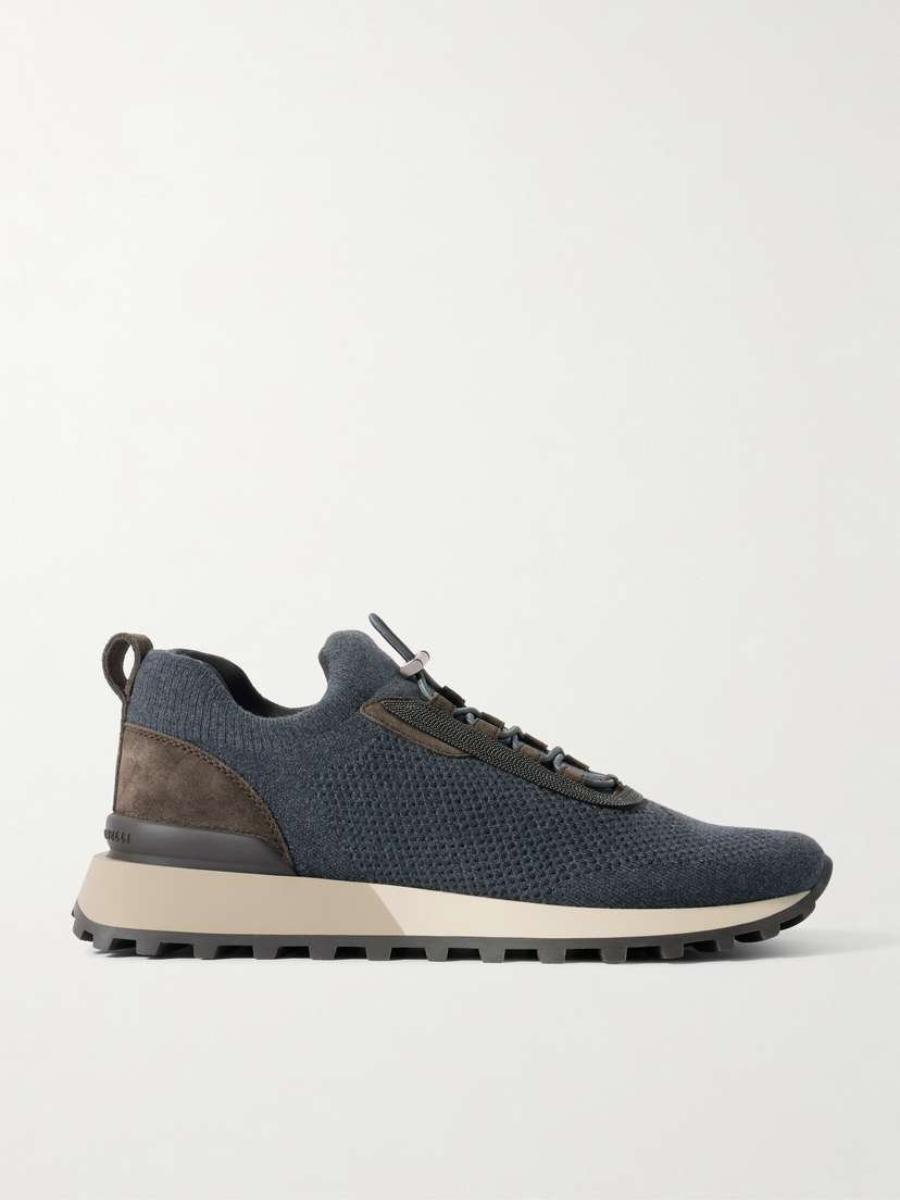 Brunello Cucinelli — Bead-embellished suede-trimmed wool-blend sneakers