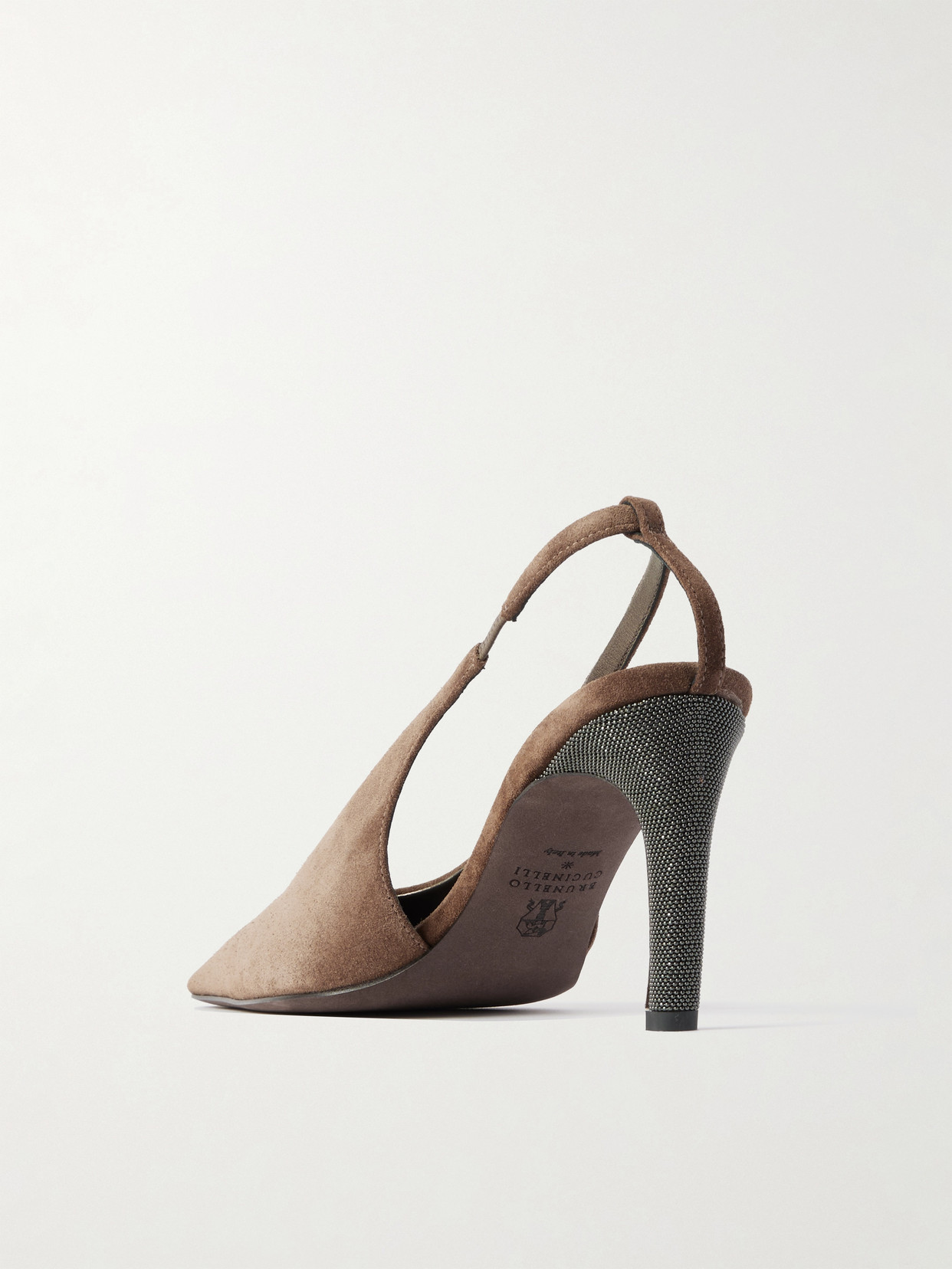 Brunello Cucinelli Bead-embellished Suede Slingback Pumps