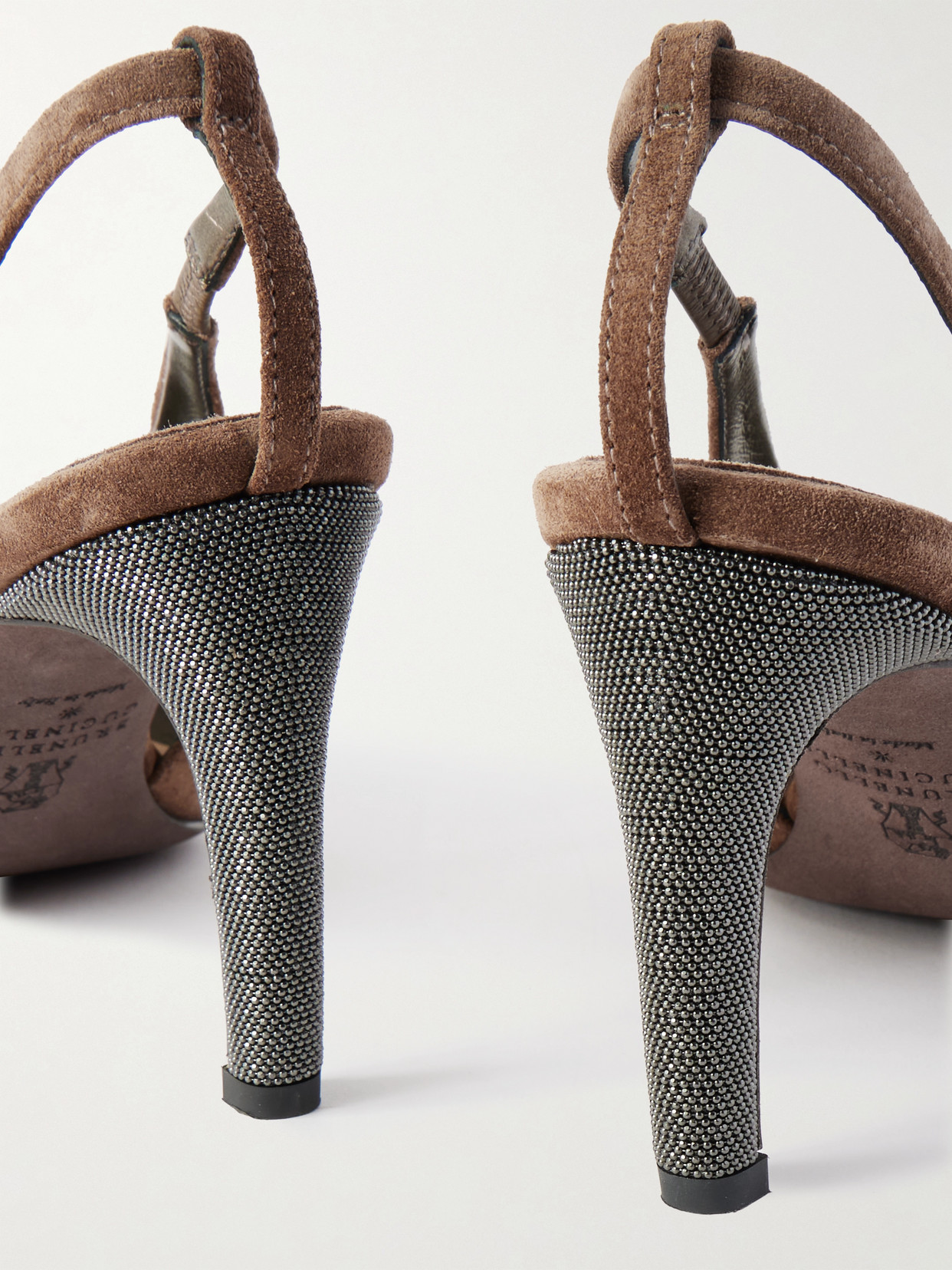 Brunello Cucinelli Bead-embellished Suede Slingback Pumps