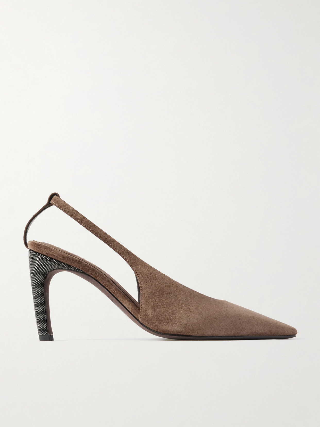 Brunello Cucinelli Bead-embellished Suede Slingback Pumps