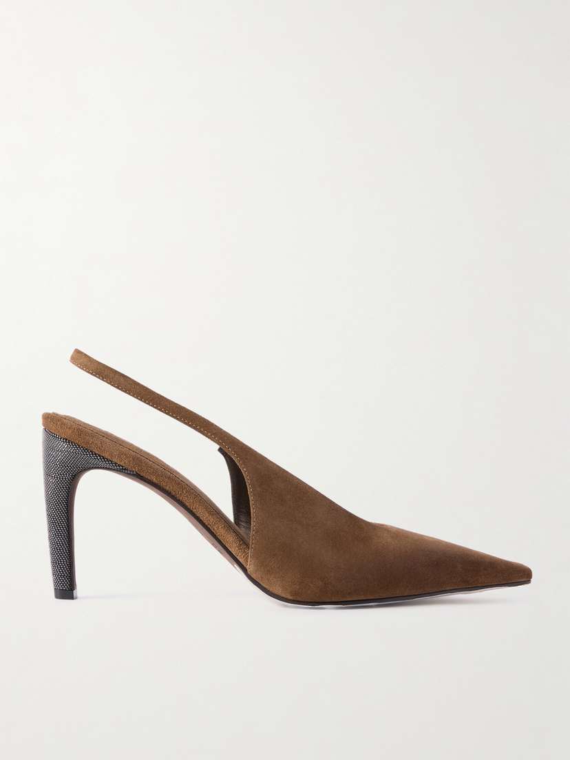 Brunello Cucinelli — Bead-embellished suede slingback pumps