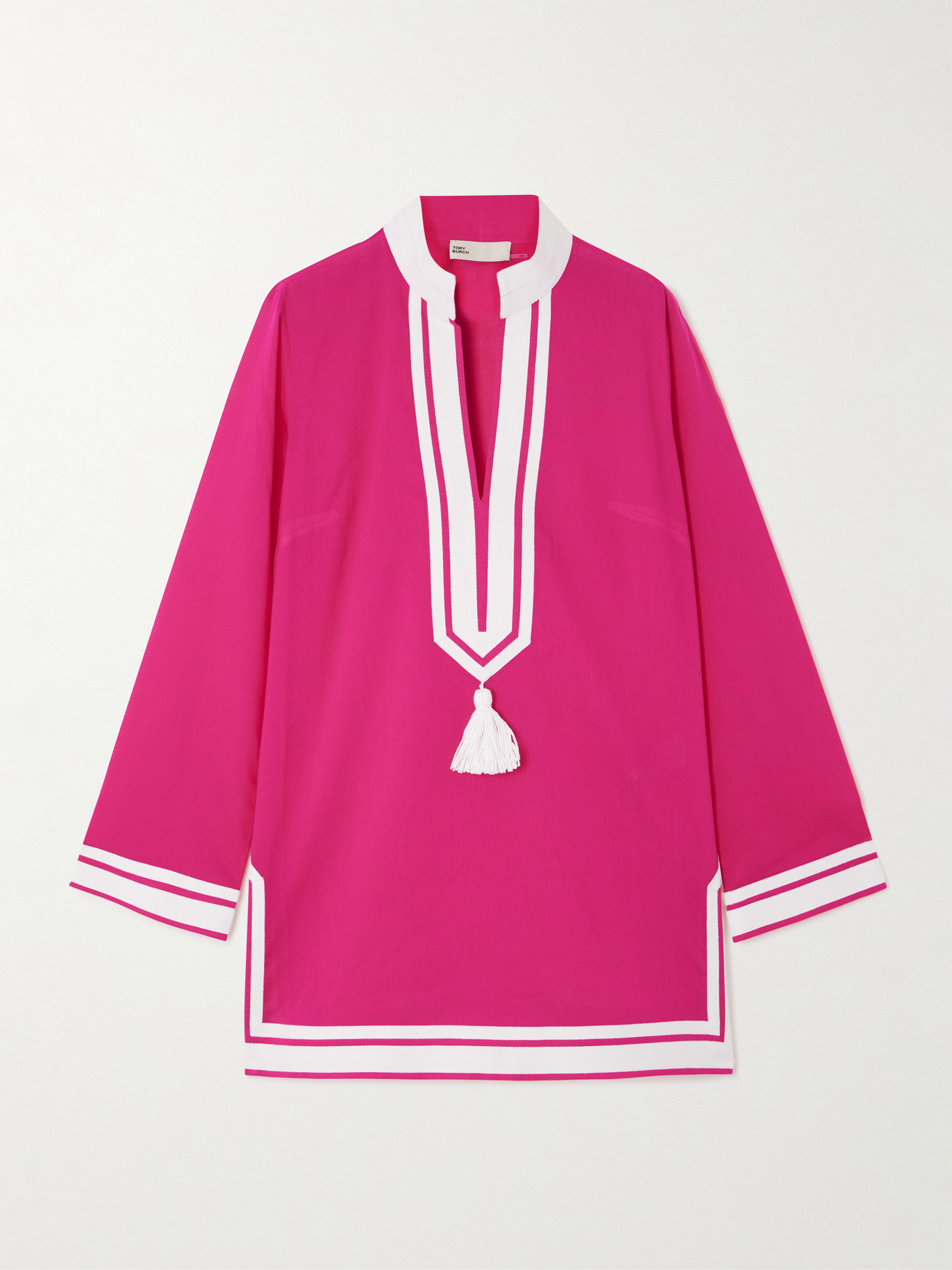Tory Burch Tasseled Herringbone Twill-trimmed Cotton-voile Tunic