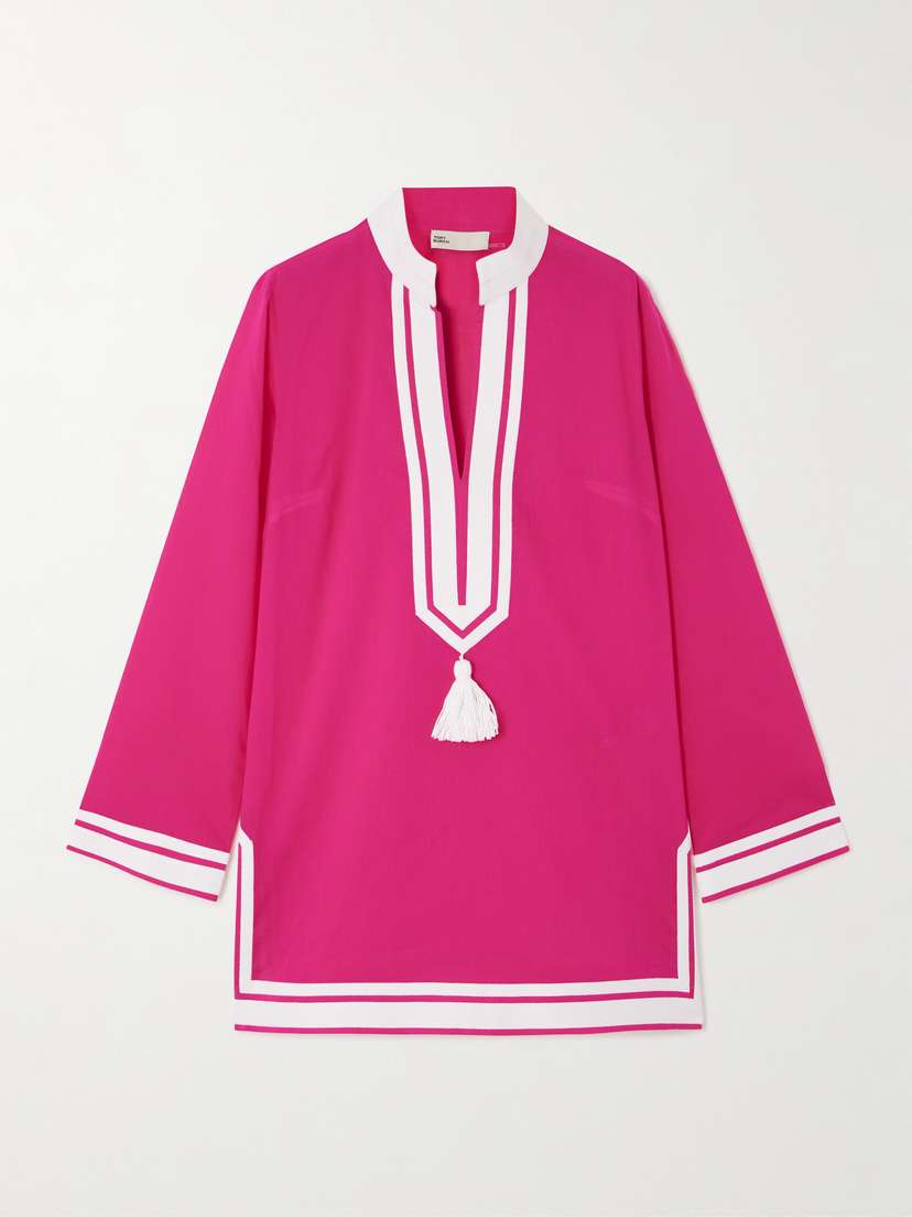 Tory Burch Tasseled Herringbone Twill-trimmed Cotton-voile Tunic
