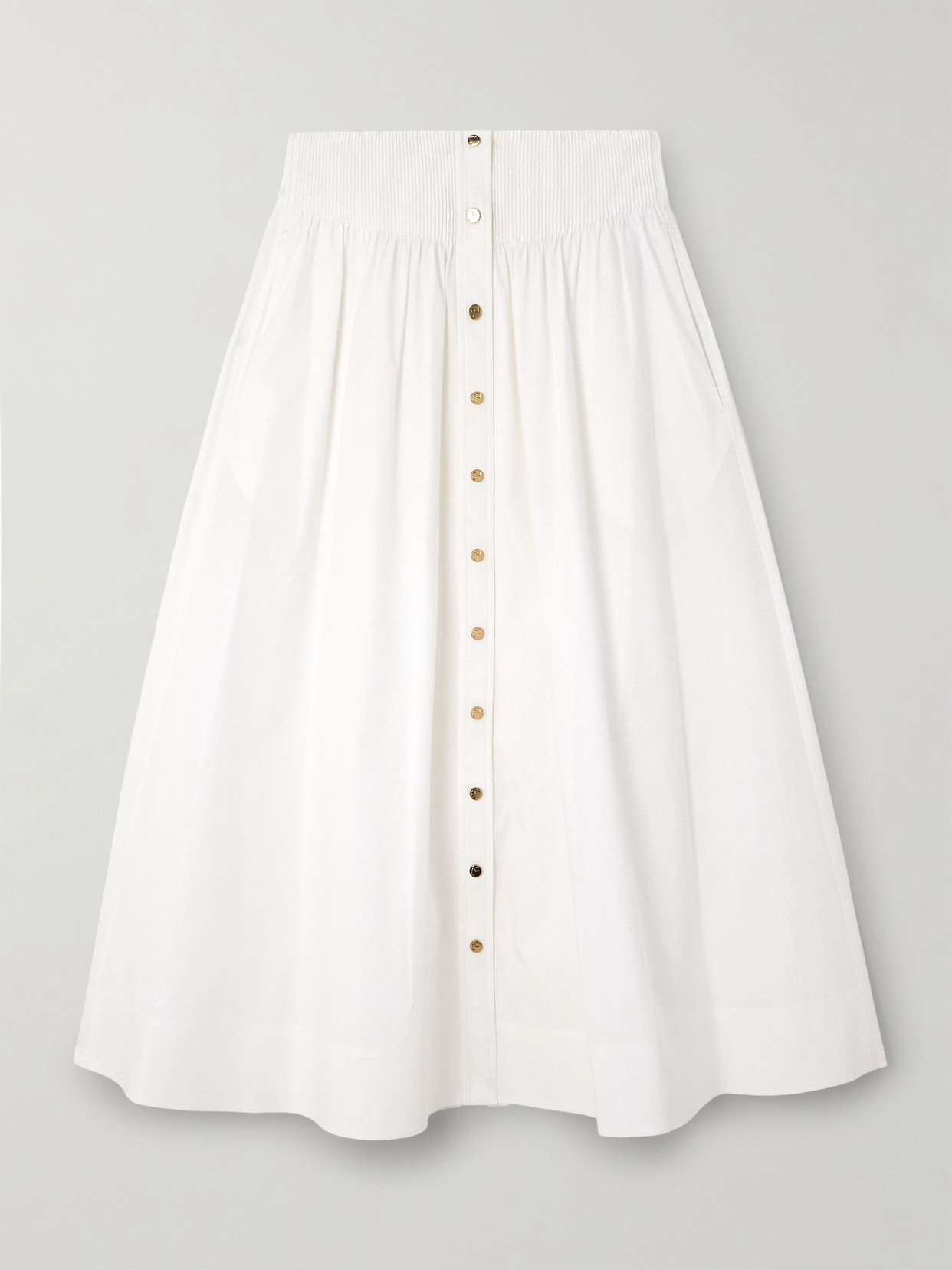 Tory Burch Flared Button-up Midi Skirt In White