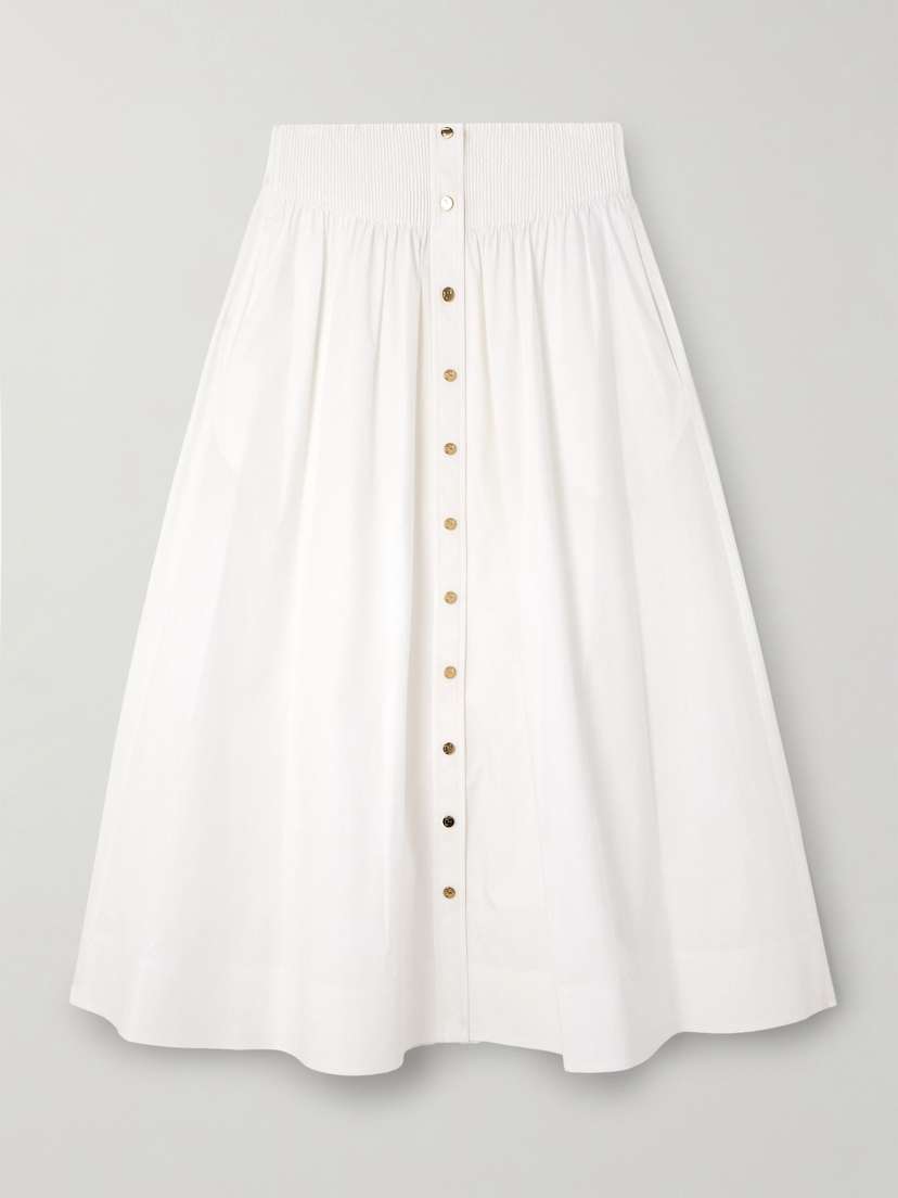 Tory Burch Gathered Cotton-blend Poplin Midi Skirt