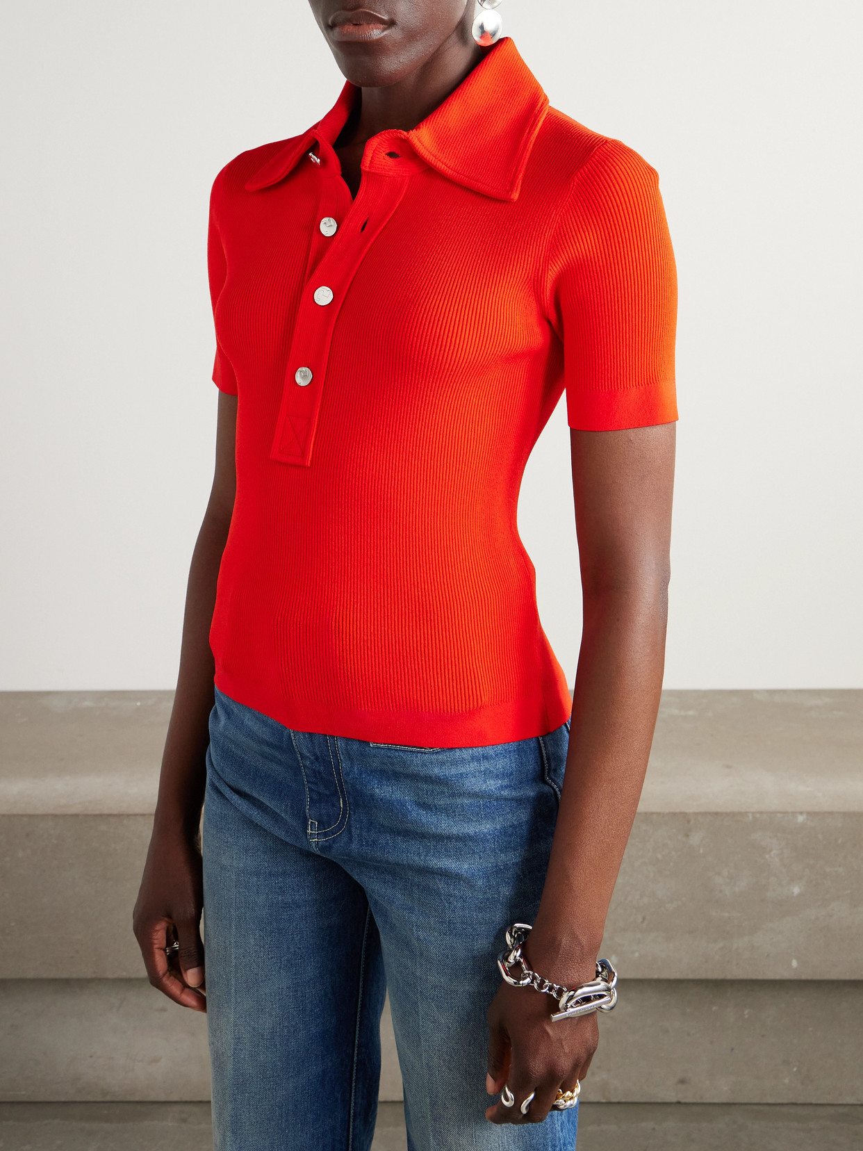 Maggie Ribbed-Knit Polo