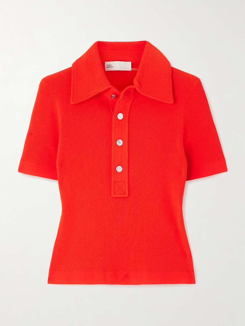 Tory Burch Maggie Ribbed-knit Polo Shirt