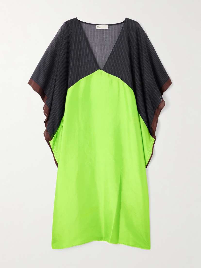 Tory Burch Striped Cotton-voile And Silk-satin Kaftan