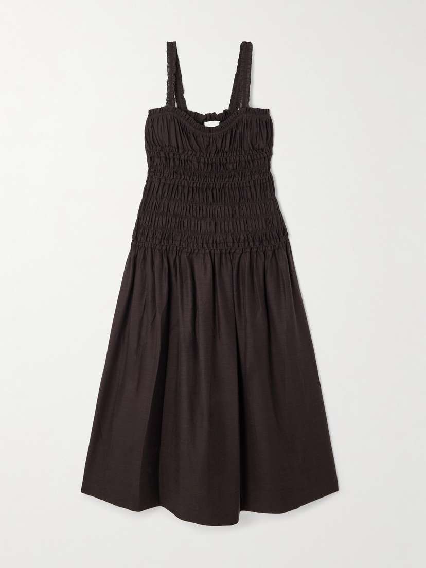 Tory Burch Ruffled Shirred Lyocell-blend Voile Midi Dress