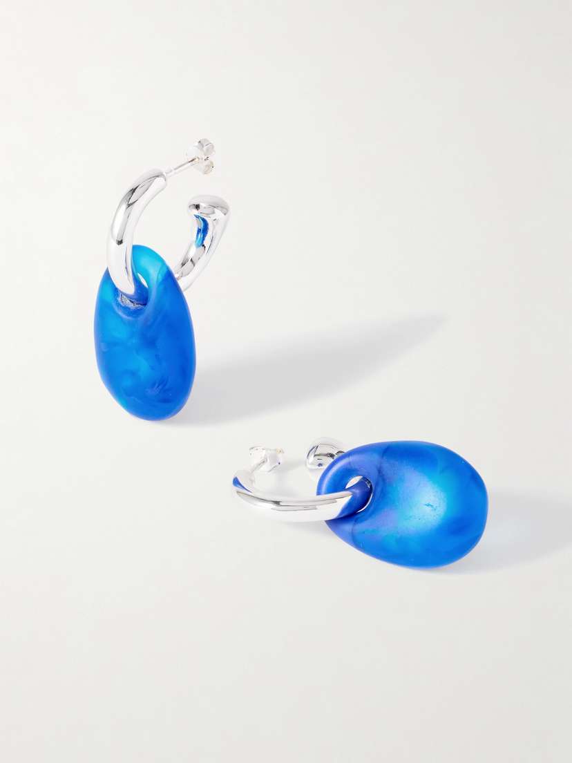 Dinosaur Designs Small River Rock Silver-tone And Resin Hoop Earrings